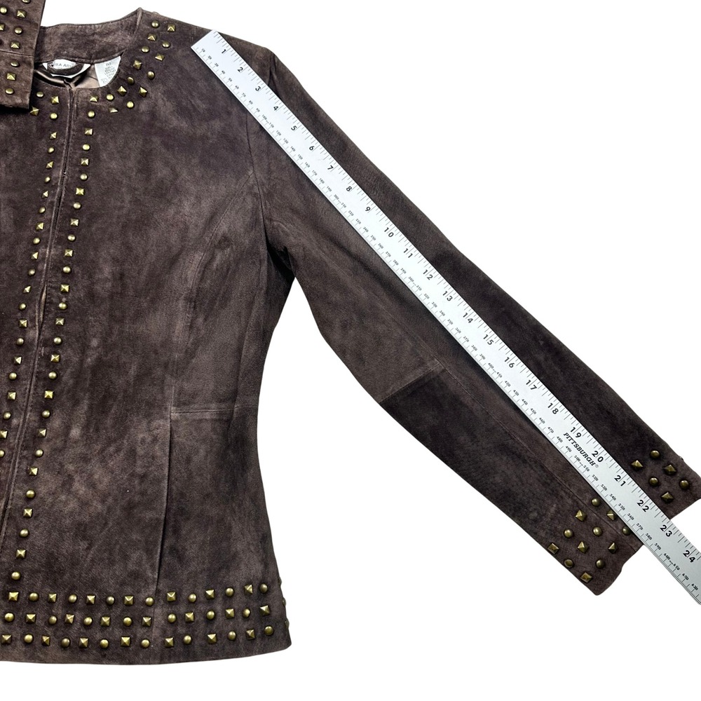Brown Genuine Suede Studded Jacket Petite Small Statement Jacket‎ - Picture 5 of 16